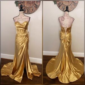 Metallic mermaid corset gold prom dress, formal dress or pageant evening gown